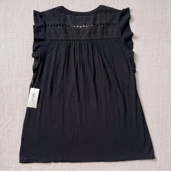 Style & Co. Eyelet Flutter Sleeve Black Top - Picture 4 of 5